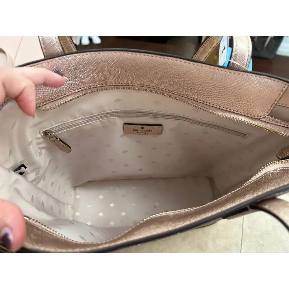 Kate Spade Tinsel Tote in Rose Gold Glitter Leather